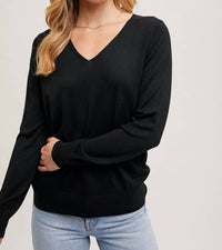 Bluivy - V-neck Knit Long Sleeve Sweater