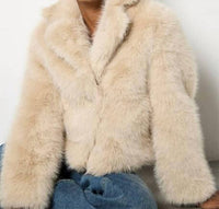 Apricot - Faux Fur Long Sleeve Short Coat
