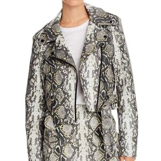 Aqua - Snake Print Faux Leather Moto Jacket