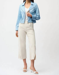 Joseph Ribkoff - Fitted Faux Suede Zip Up Moto Jacket