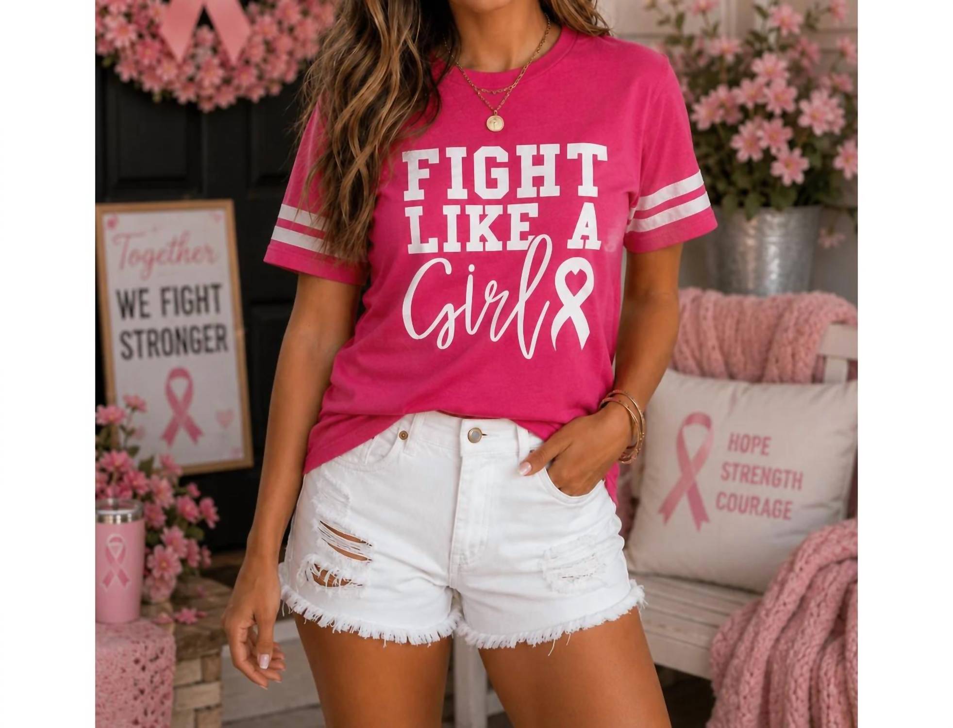 Sweet Caroline Boutique - Fight Like a Girl Breast Cancer Awareness Tee