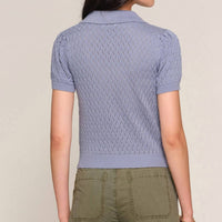 heartloom Manta Short Sleeve Cardigan in dusty blue - women's cardigan - detail view