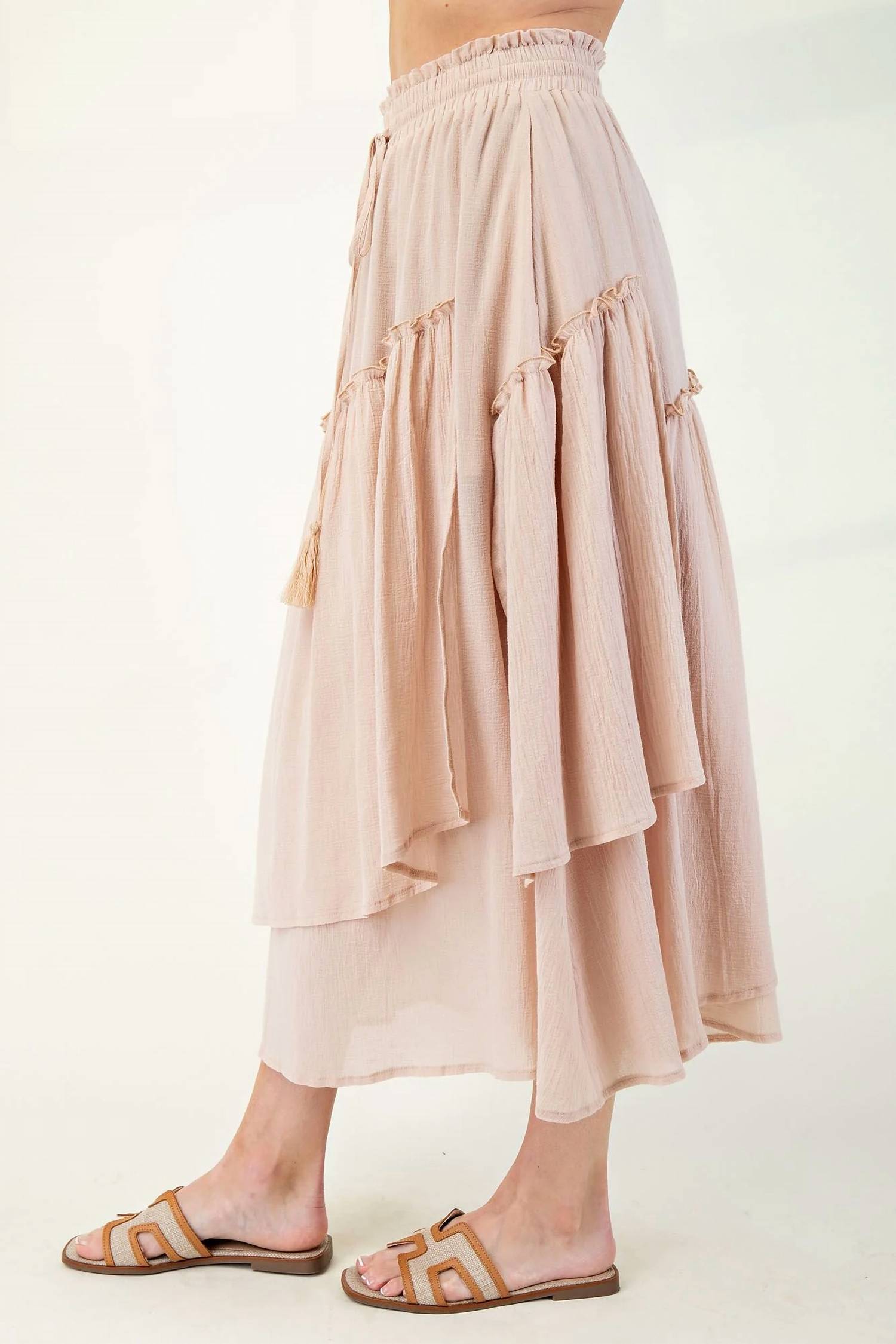 Easel - Cotton Voile Woven Asymmetrical Maxi Skirt