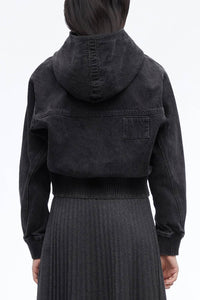 3.1 Phillip Lim Cotton Denim Hoodie in washed black - women's top - detail view