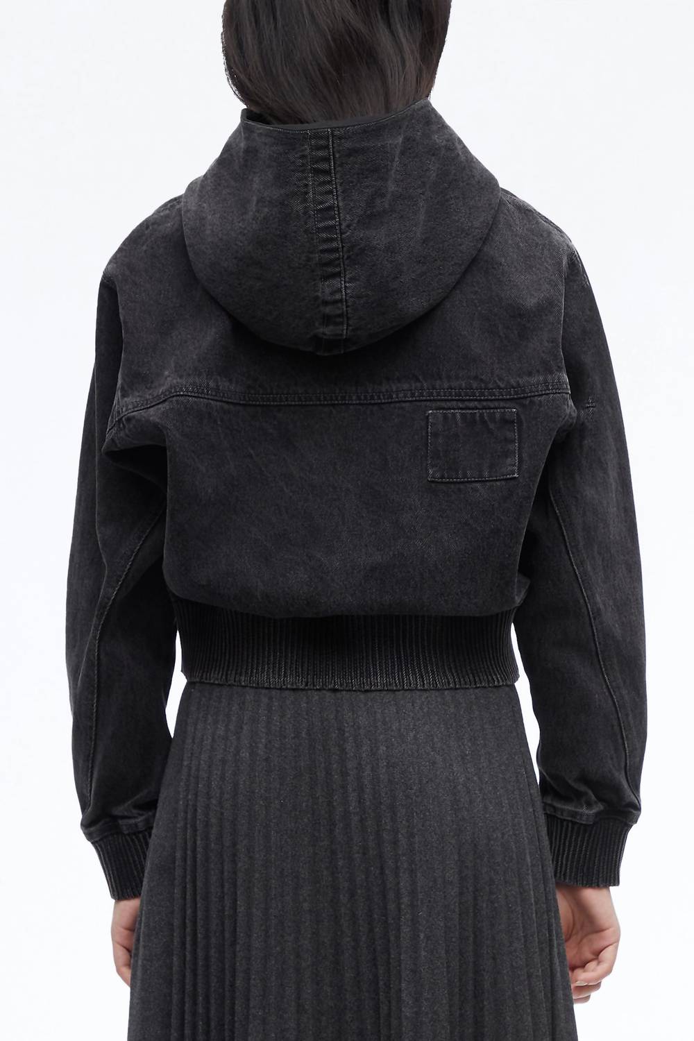 3.1 Phillip Lim Cotton Denim Hoodie in washed black - women's top - detail view