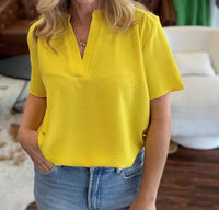 Entro - V-Neck Top with Gathered Detail at Shoulders