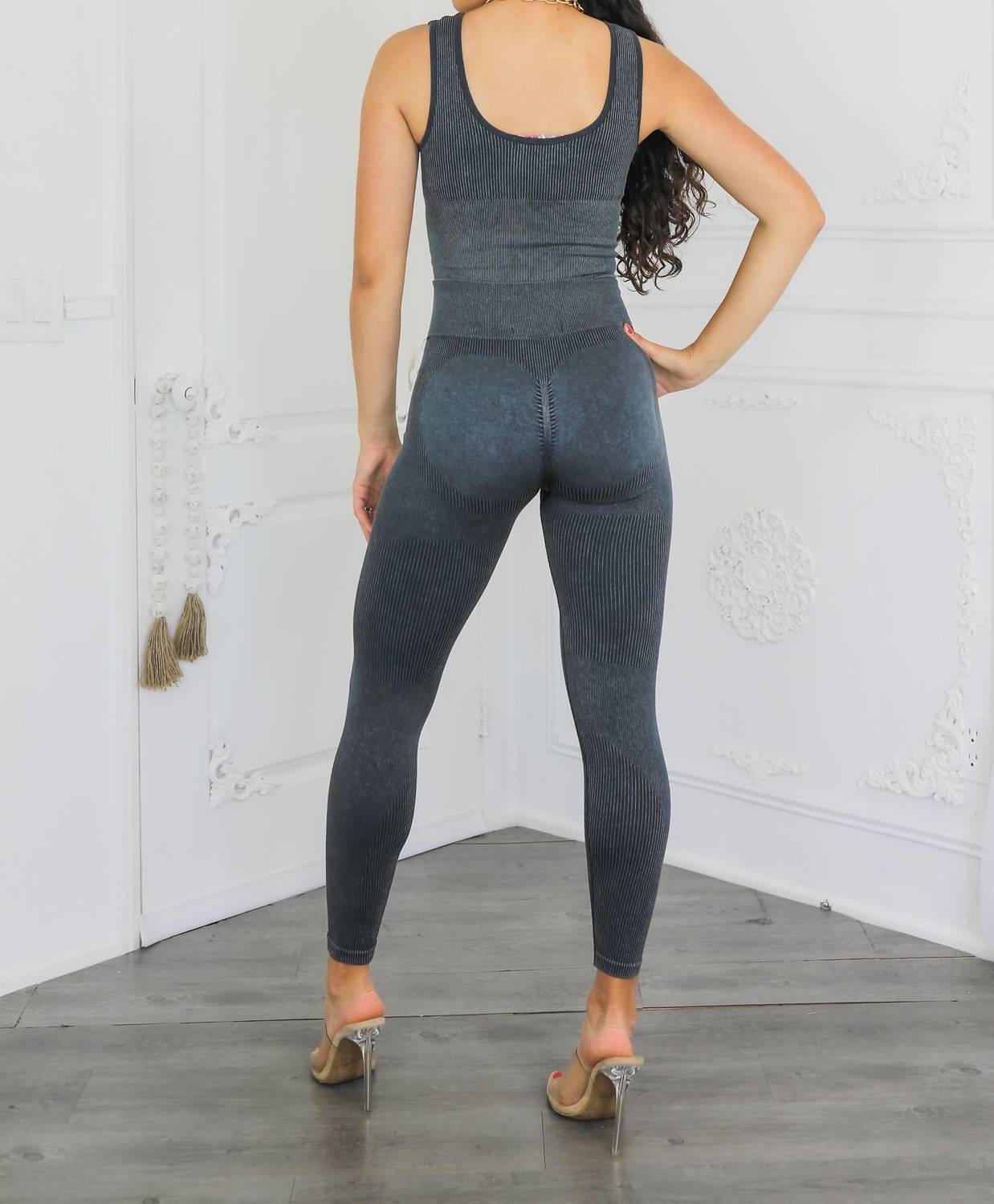 Surelymine - Wash Soft Ribbed Texture Scrunch Butt Pant Set