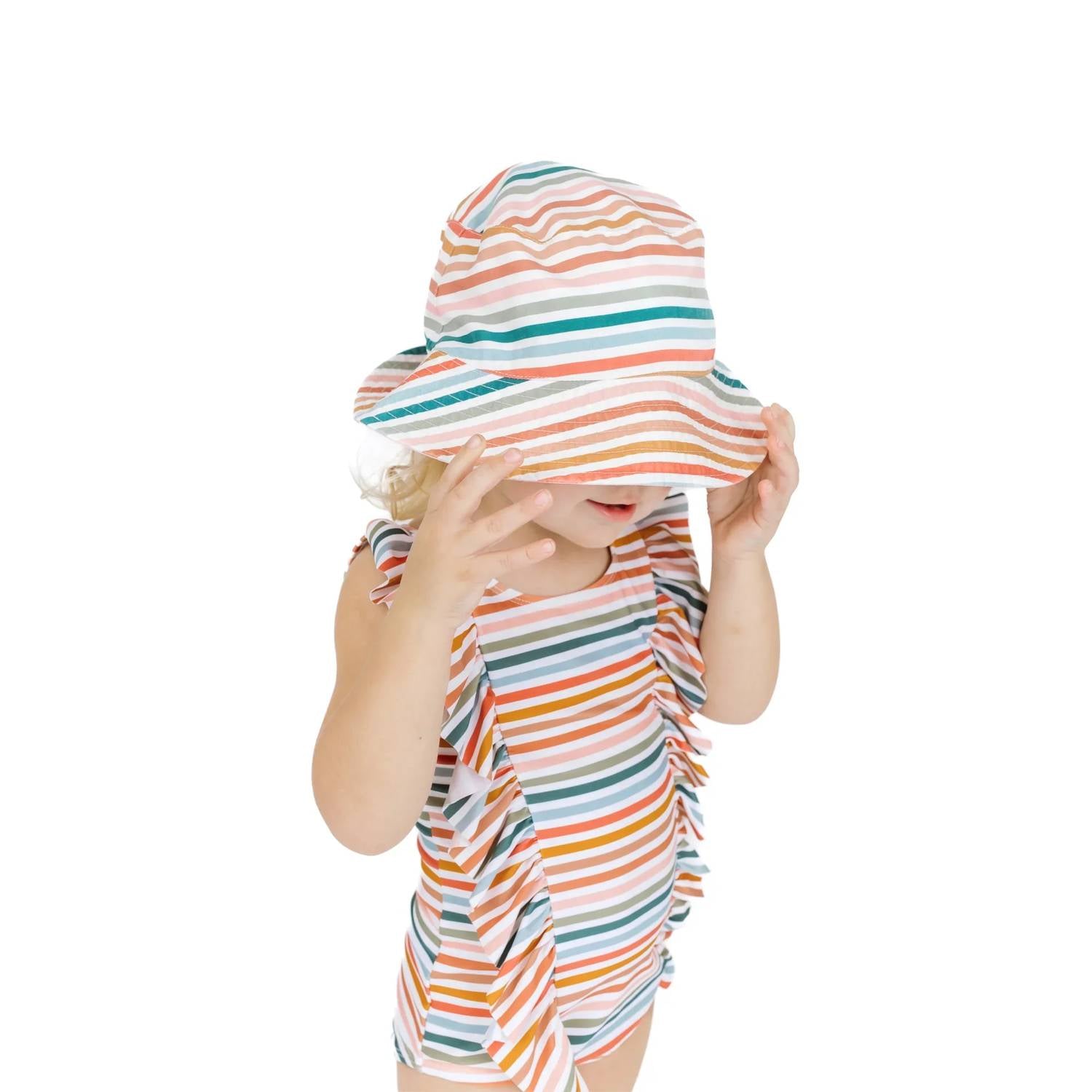 Emerson And Friends - Girl's Sunset Stripe Ruffle Front One Piece Swimsuit