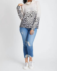 Faded Leopard Cowl Neck Sweater