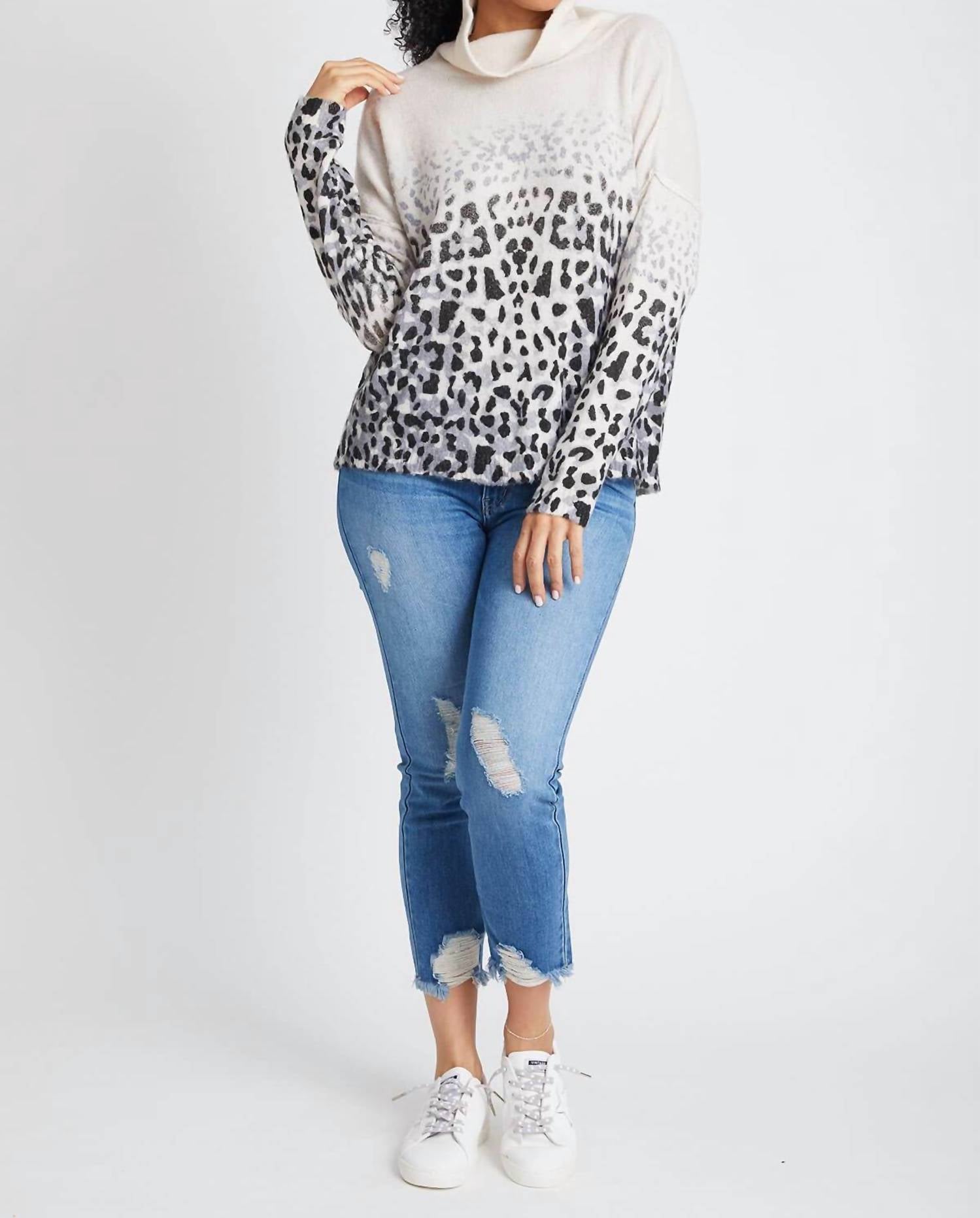 Faded Leopard Cowl Neck Sweater