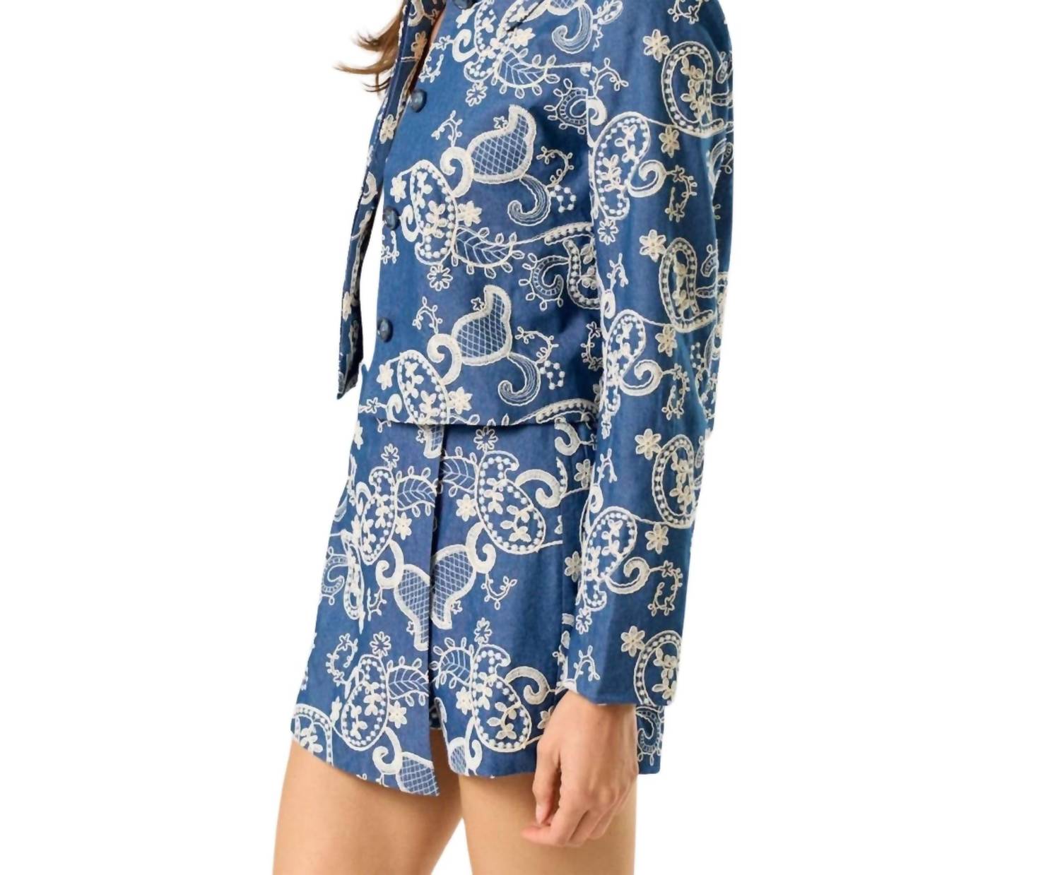 Lalavon - Floral Embroidery Button-Front Jacket