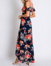 Davi & Dani - Floral Print Ruffle Cold Shoulder Tulip Dress