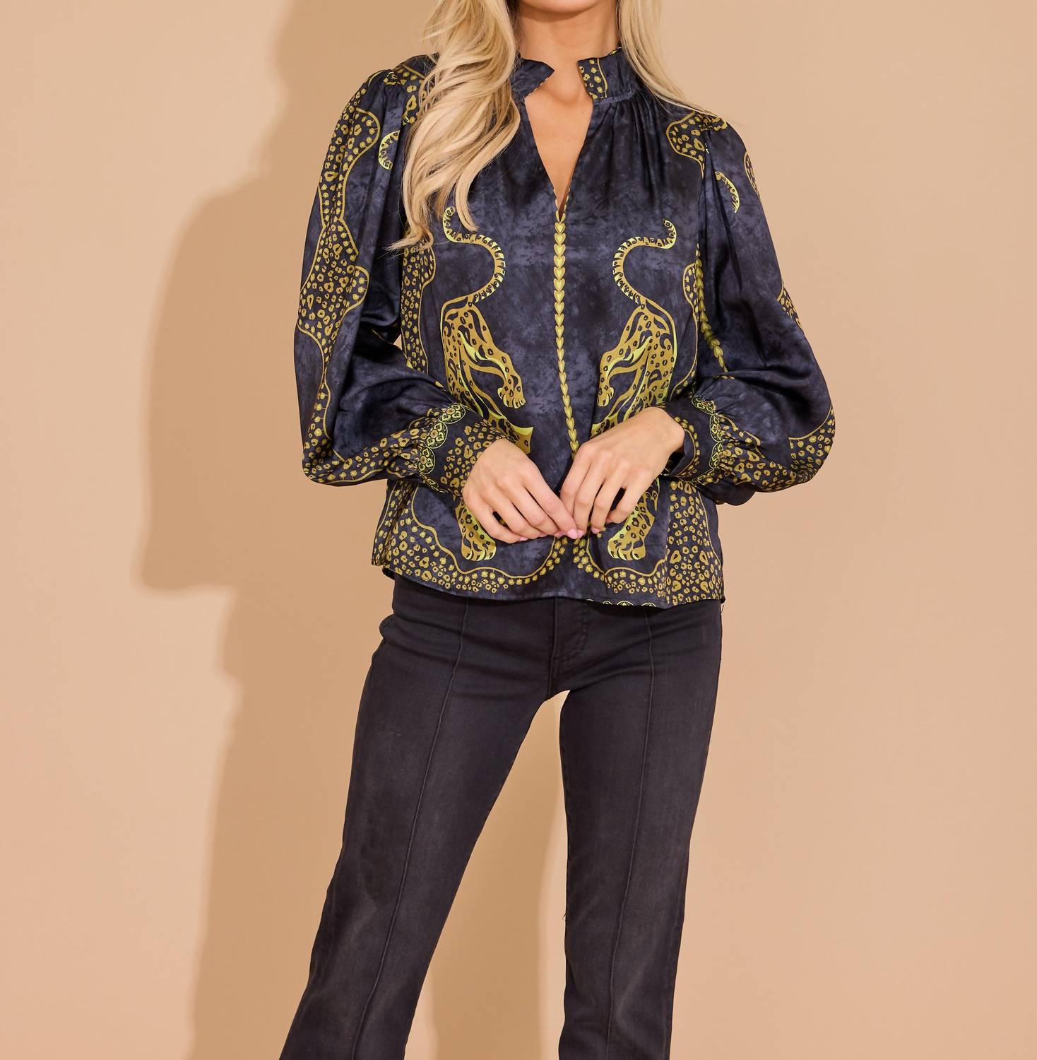 Alden Adair Phoebe Long Sleeve Top in pouncing panther 1 - women's blouse - view 8