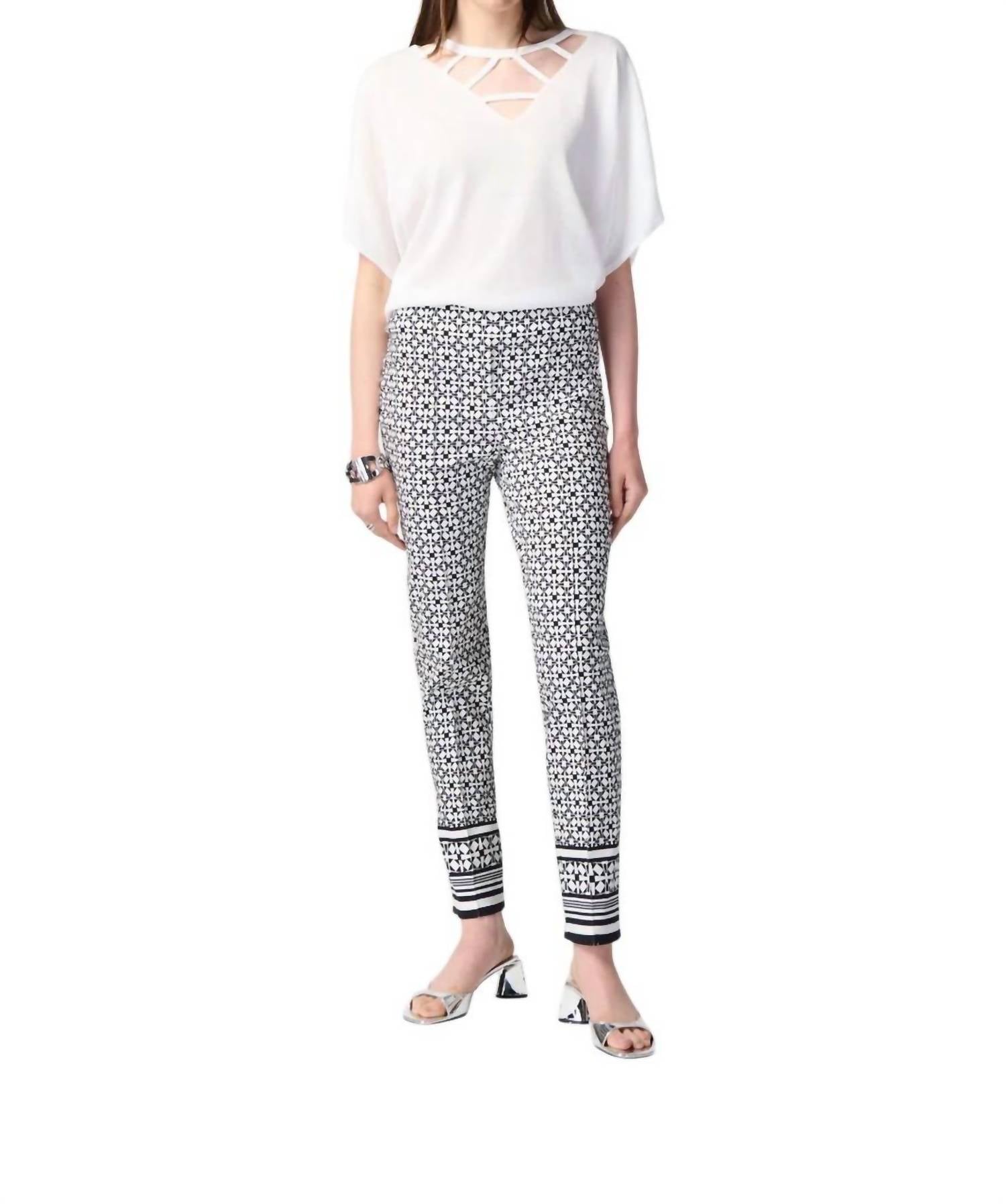 Joseph Ribkoff Geometric Pattern Pull On Pants in vanilla black - women's pants - alternate view