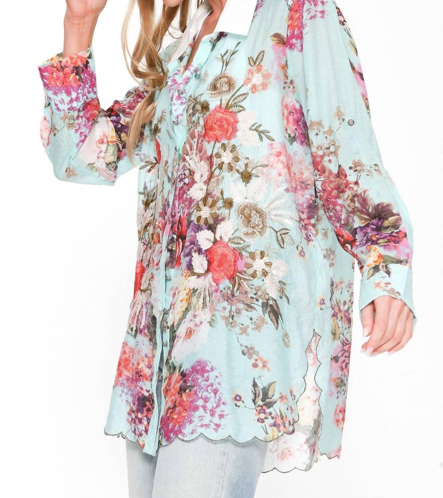Aratta The Thought Of You Shirt in teal - women's shirt - alternate view