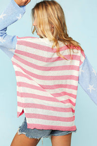 Haptics - Stars & Stripe Long Sleeve High Low Oversized Top
