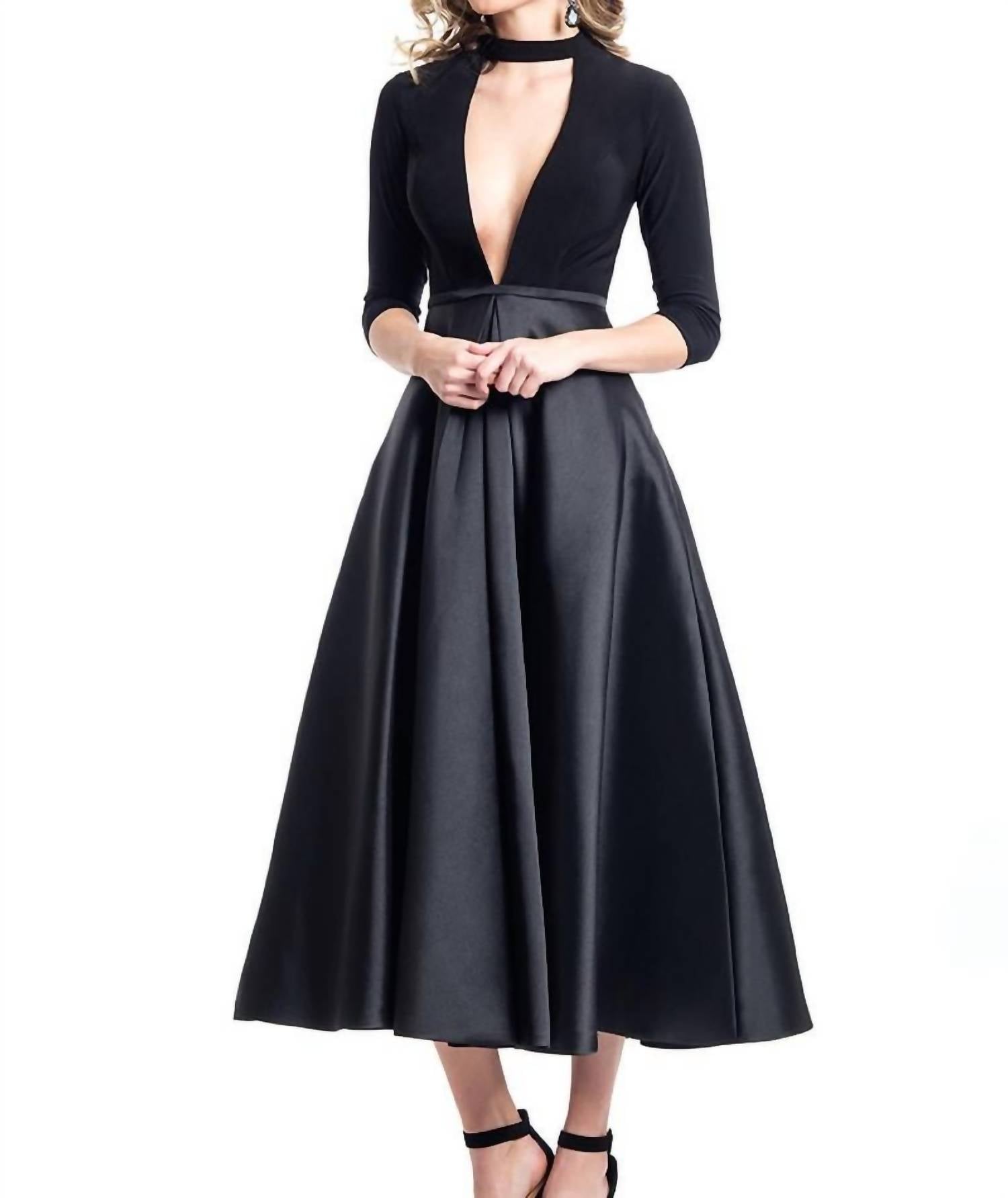 Rachel Allan - Deep V-neck Choker Knee Length Formal Dress