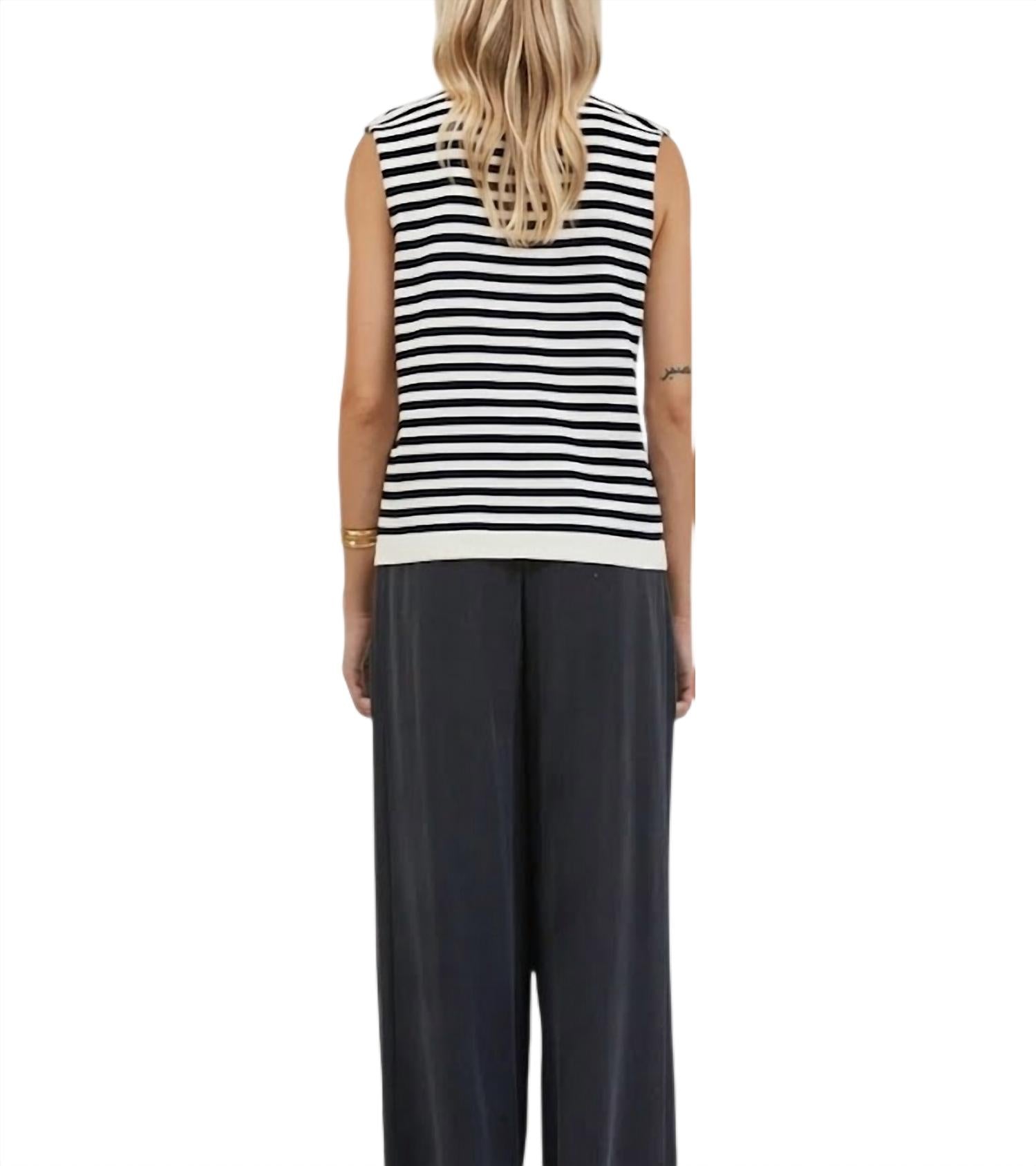 a.ren Striped Tank Top in black white - women's tank top - detail view