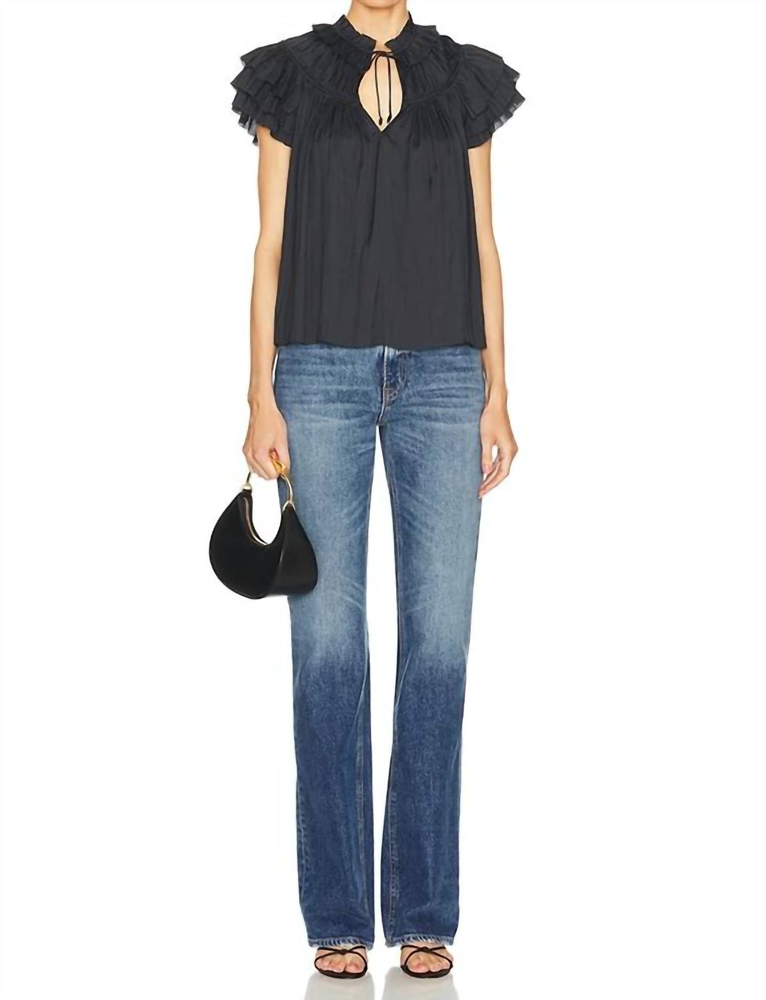 Ulla Johnson Elvie Short Sleeve Blouse in black - women's blouse - view 4