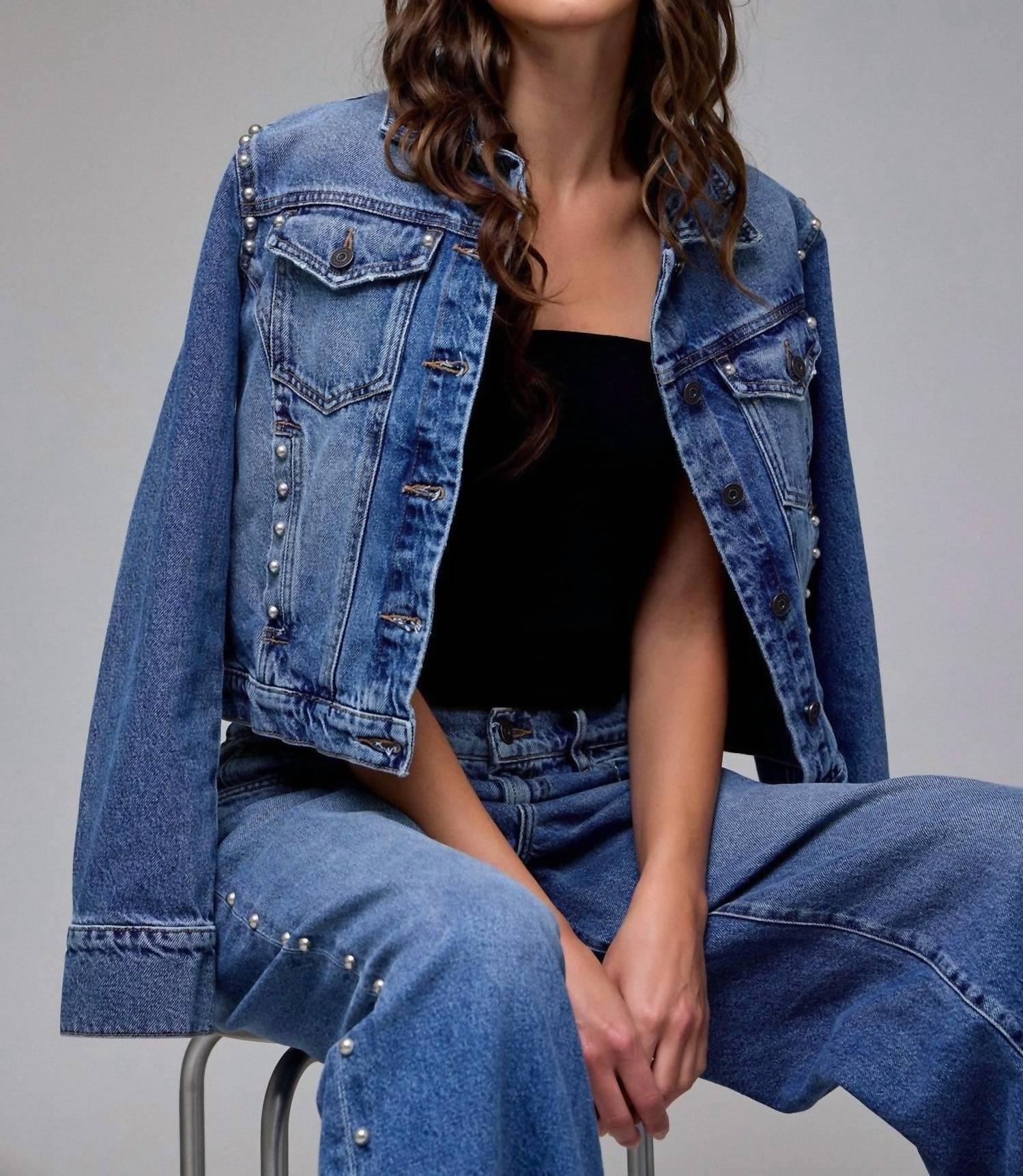 Hidden - Pearl Embellished Trucker Jacket