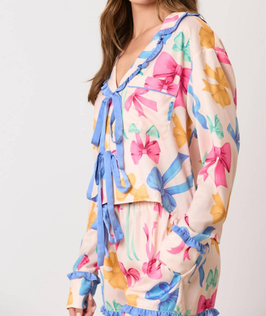 Peach Love - Ribbon Bow Printed Pajama Set