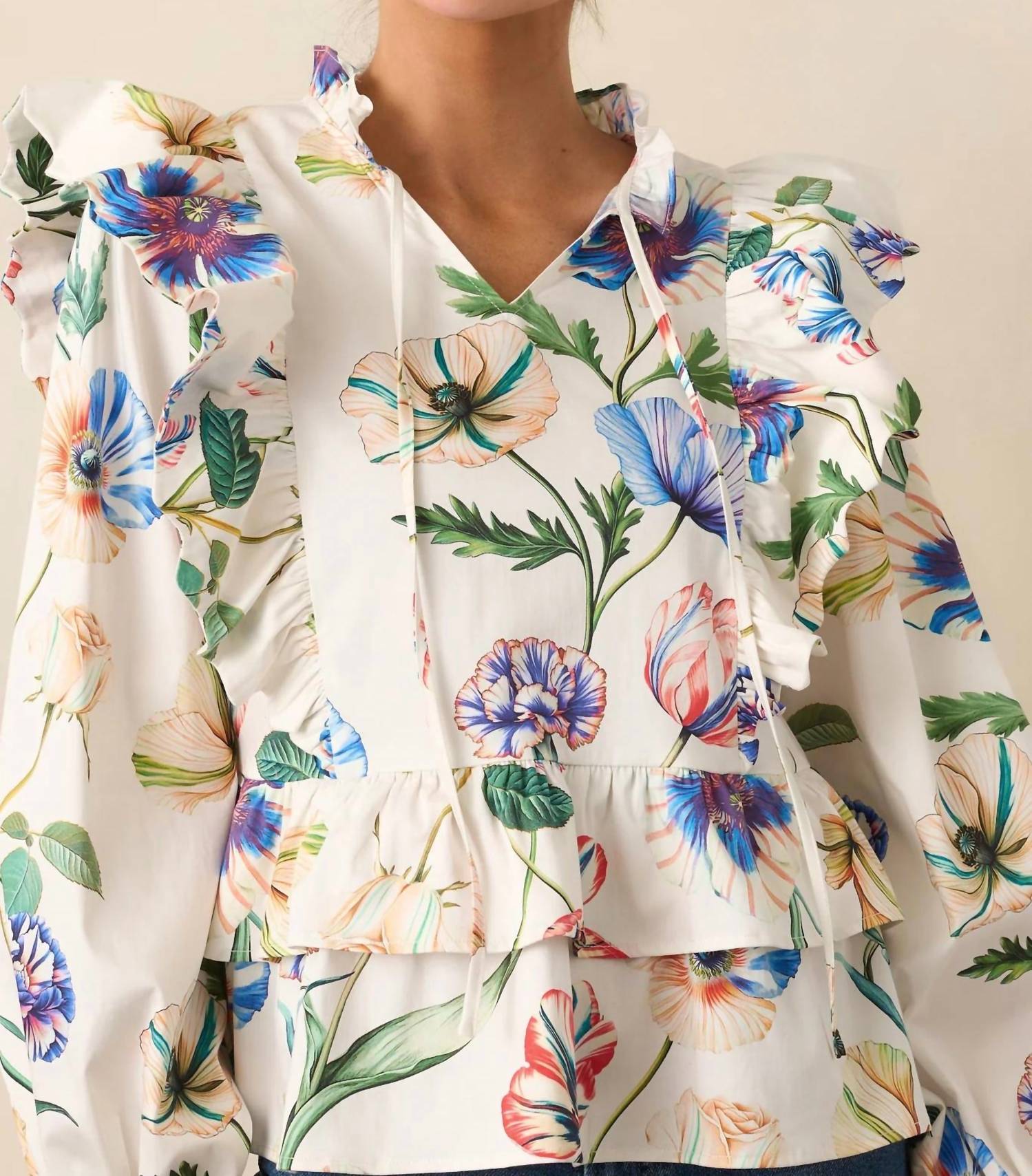 Prosperina Faye Ruffle Top in bloom - women's blouse - alternate view