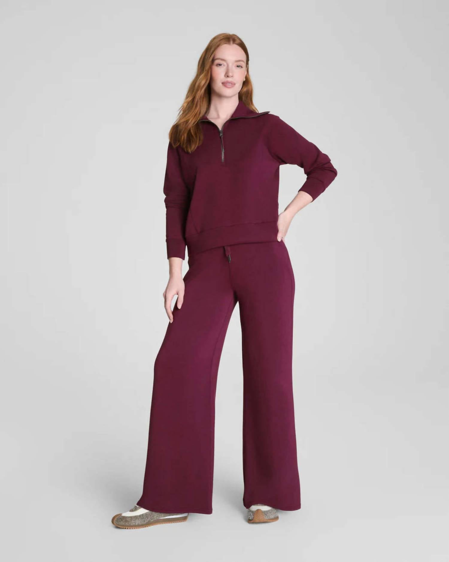 Spanx Air Essentials Half Zip Sweatshirt in plumberry - women's top - alternate view
