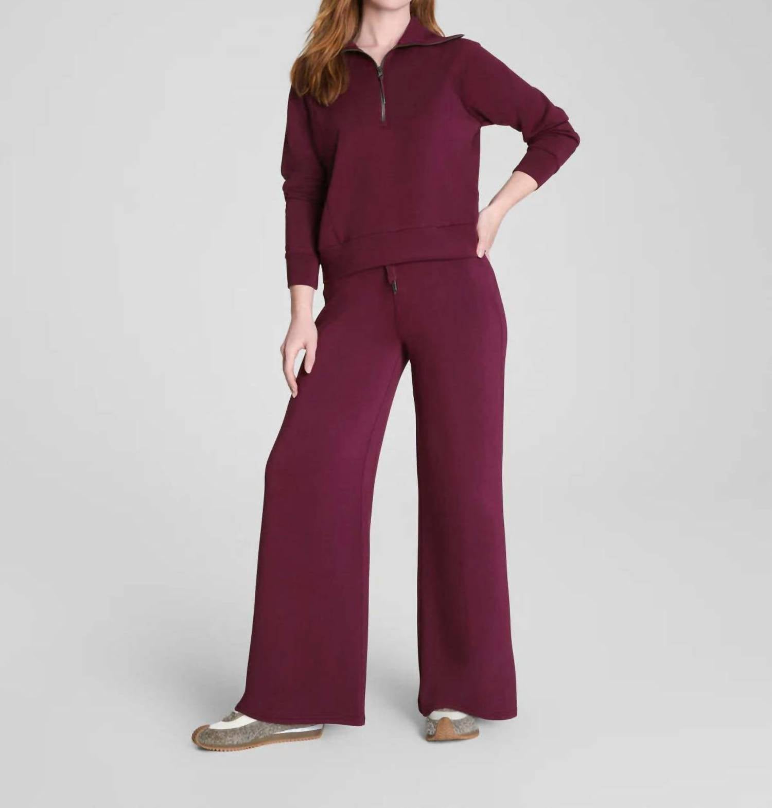 Spanx Air Essentials Half Zip Sweatshirt in plumberry - women's top - detail view