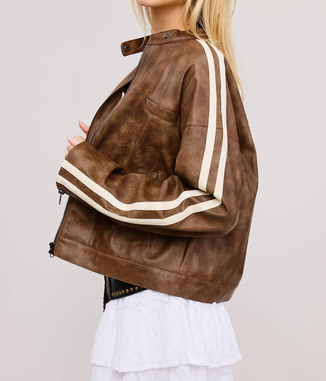 Mimosa Moto Jacket With Stripes in clay - women's jacket - view 4