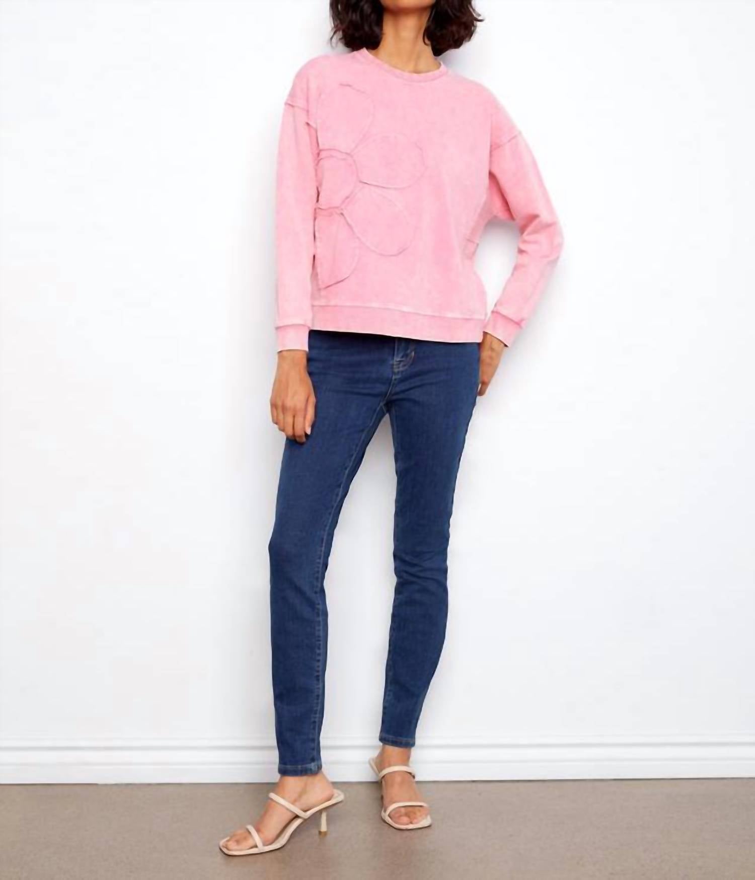 Charlie B - Long Sleeve Top With Flower Appliqué