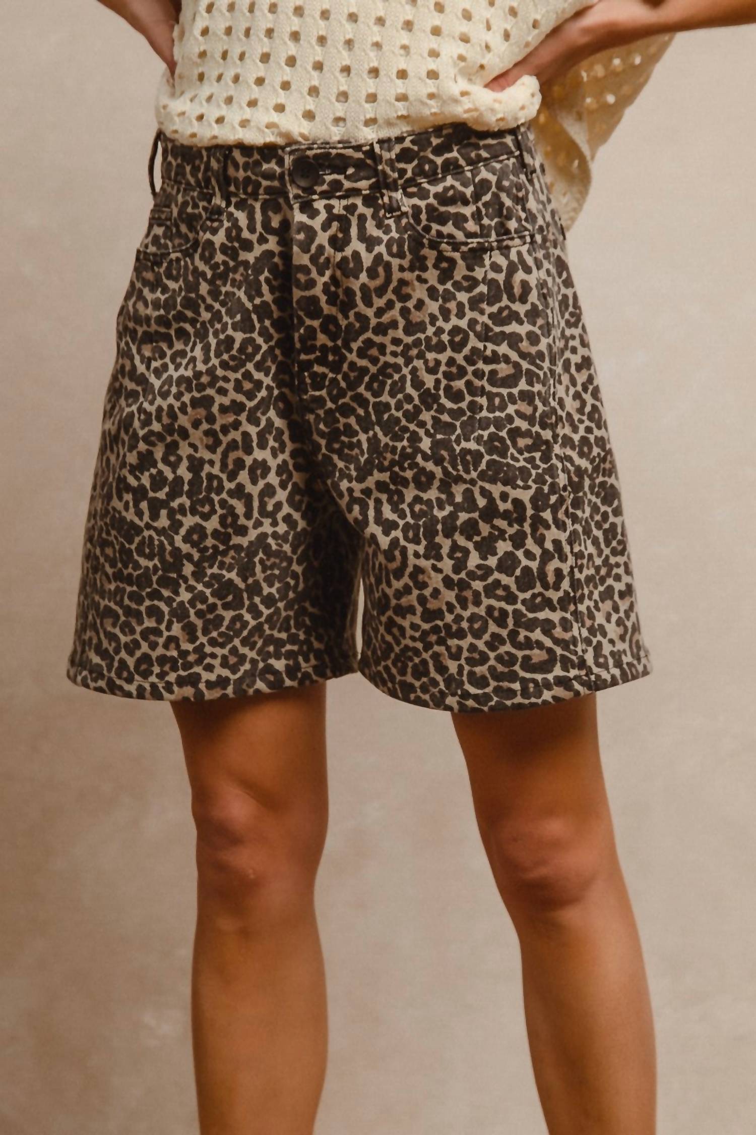 BiBi Wild Side Front Pockets Dad Shorts in leopard - women's shorts - detail view