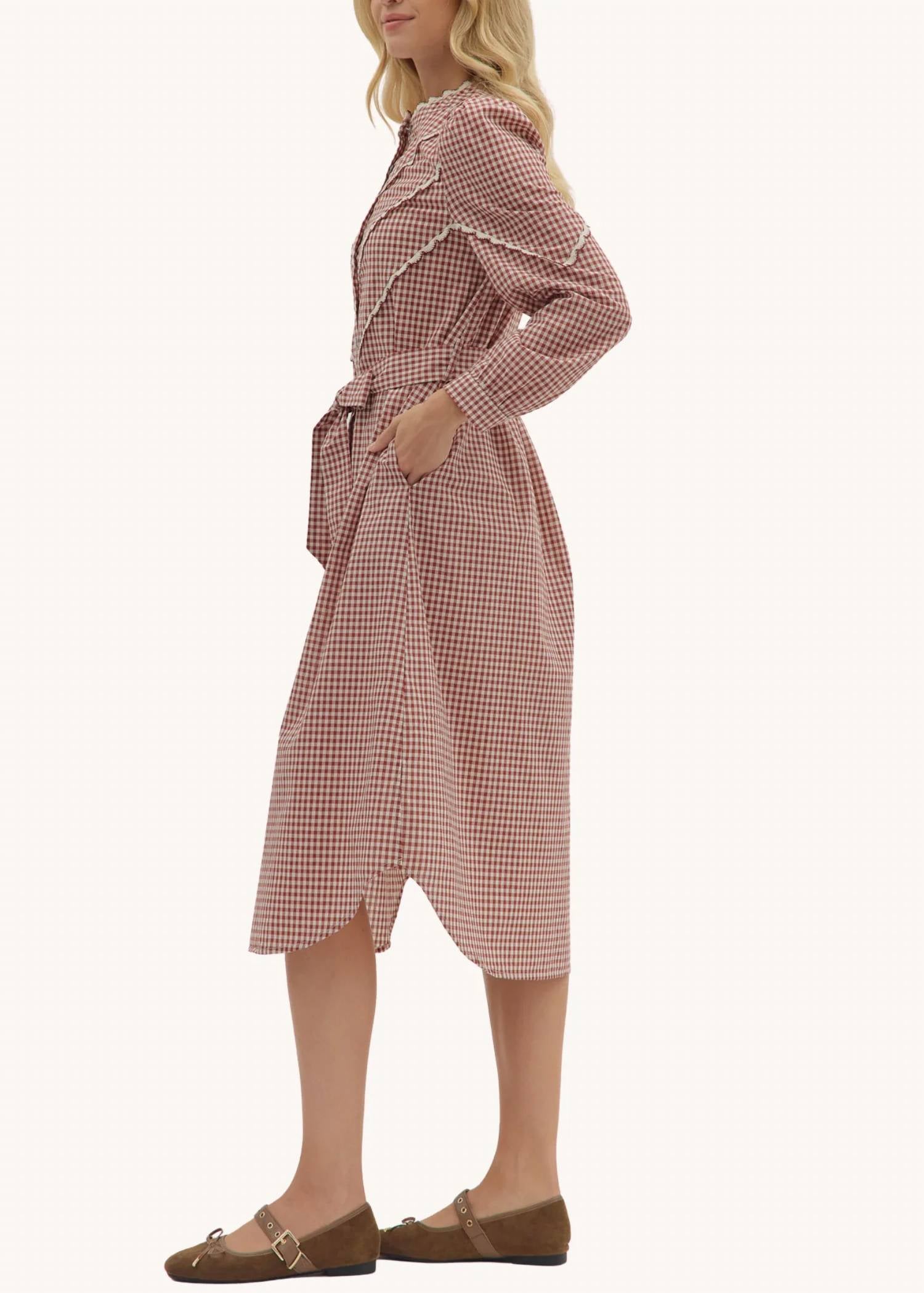 Entro - Long Sleeve Trim Midi Dress