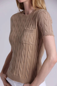 Minnie Rose - Cotton Frayed Cable Short Sleeve Tee