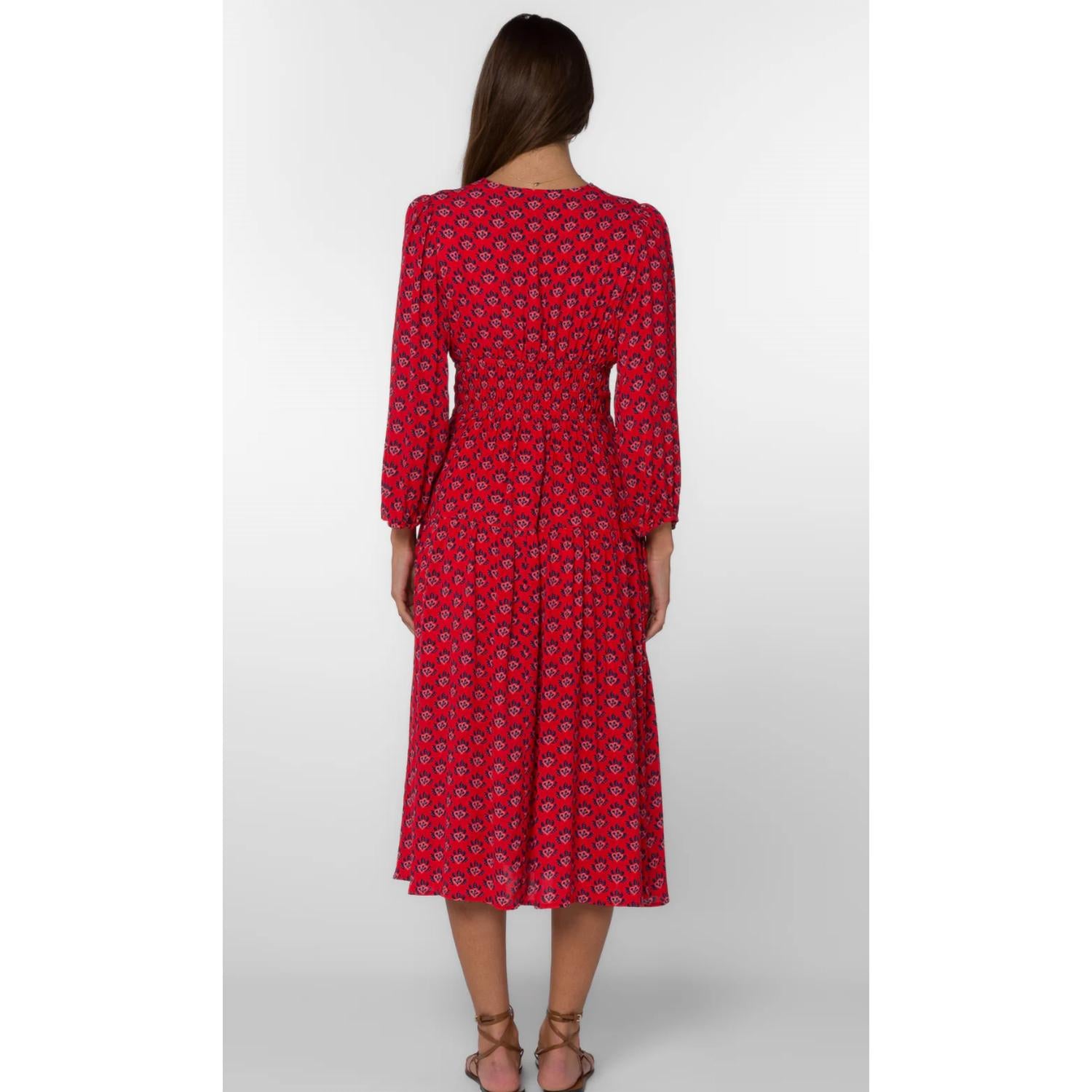 Velvet Heart Julissa Midi Dress in red leaf - women's dress - detail view