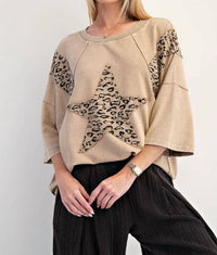 Easel - Making Moves Cotton 3/4 Sleeve Leopard Print Top
