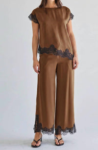 Able - Satin Lace Top And Pants Set