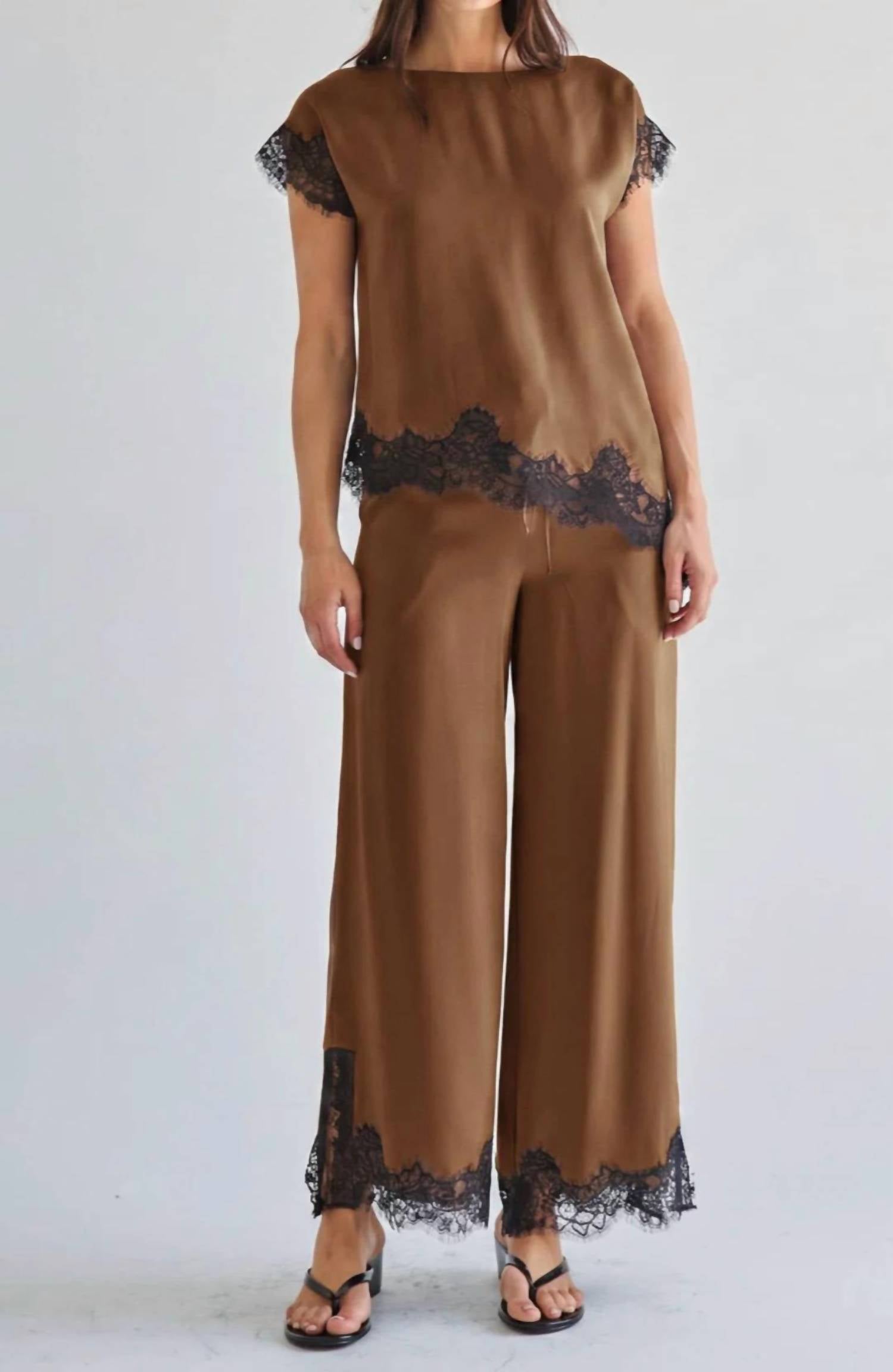 Able - Satin Lace Top And Pants Set
