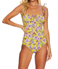 Beach Riot Betsy One Piece in lime punch gardenias - women's swimwear