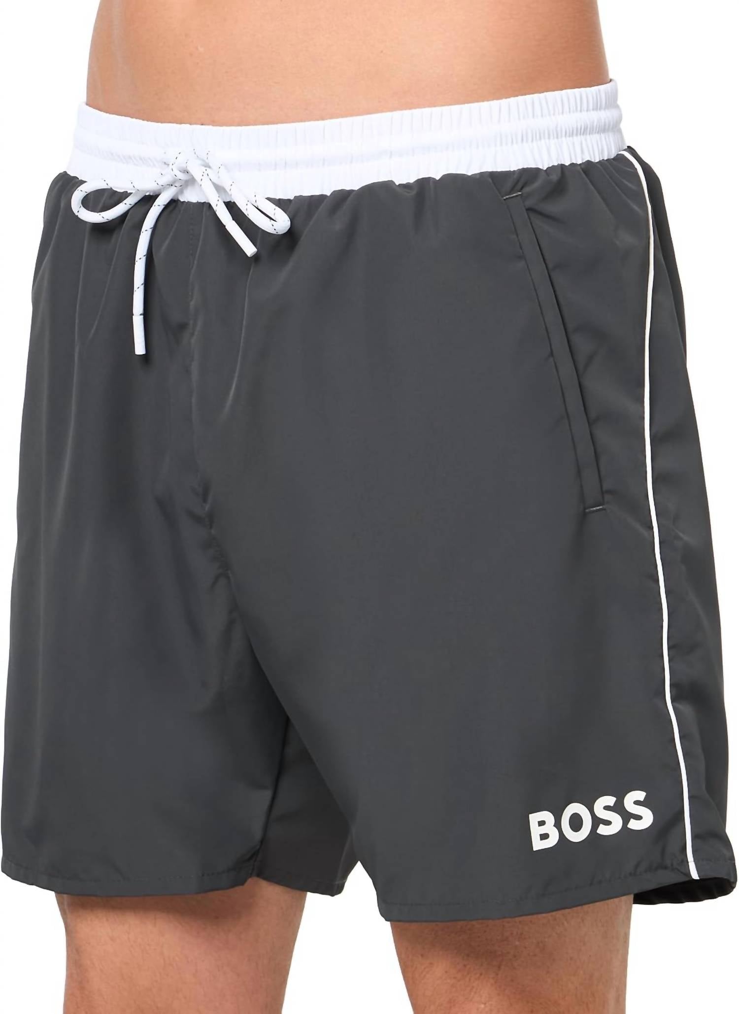 Hugo Boss Starfish Swim Trunk in charcoal - men's swimwear - alternate view