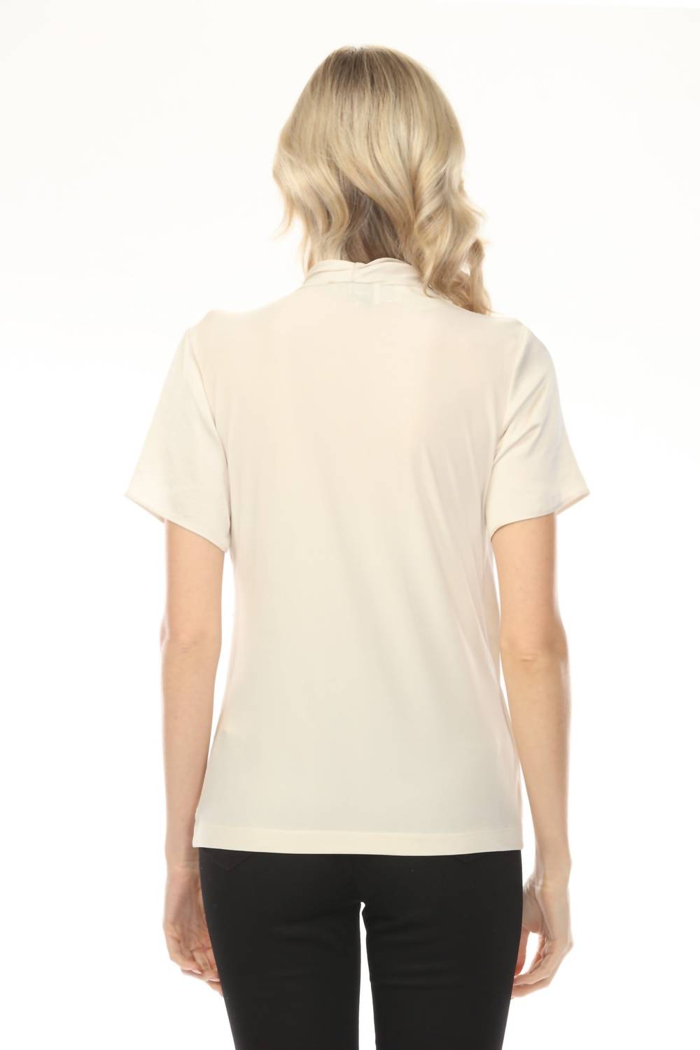 Joseph Ribkoff - Faux Wrap Short Sleeve Satin Knit Top