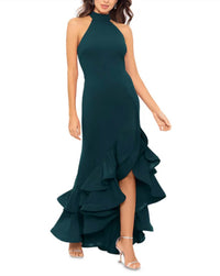 Aqua - Racerback Ruffle Hem Gown