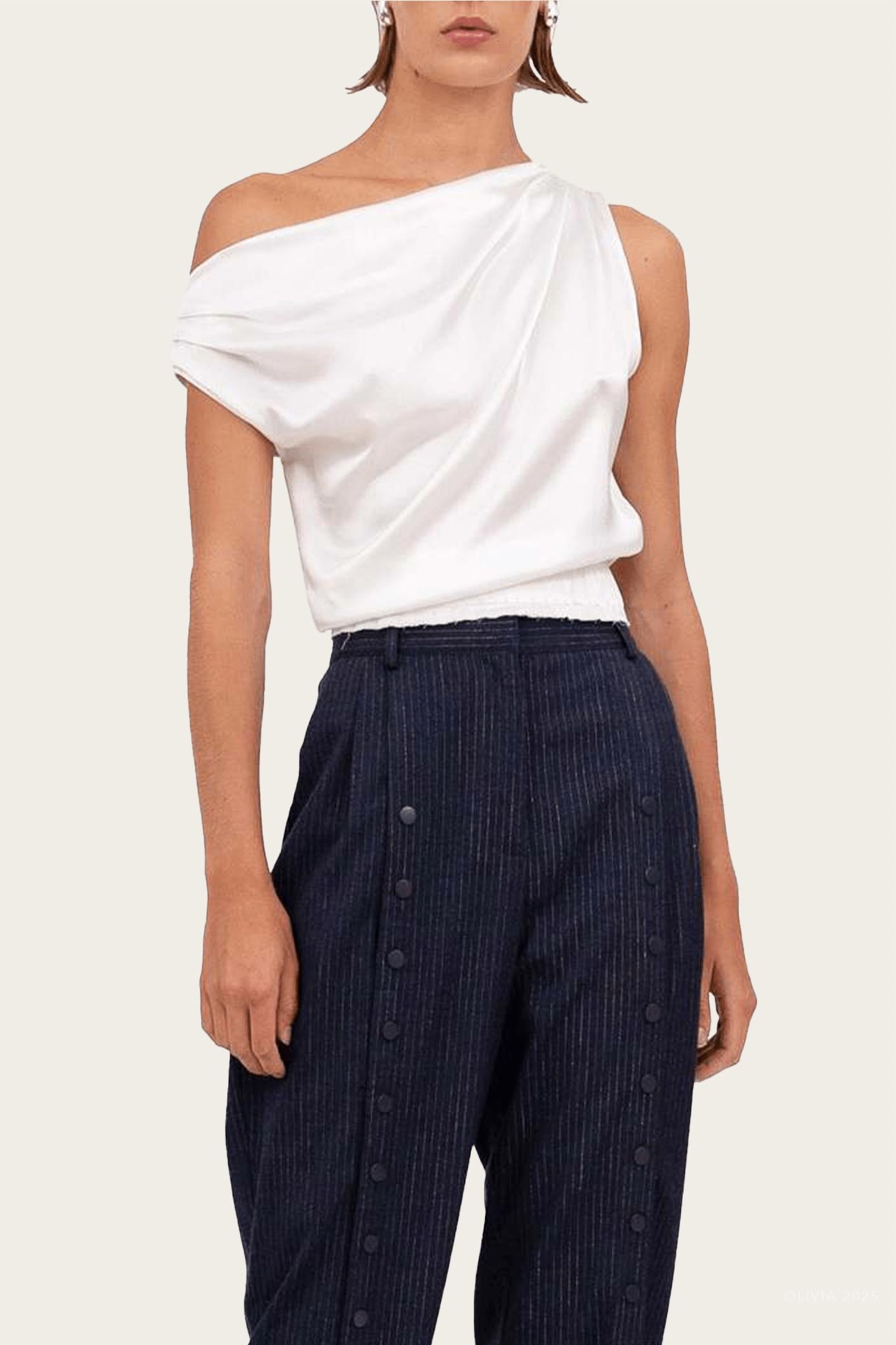 Nonchalant Label Adelina Asymmetrical Crop Top in ivory - women's blouse