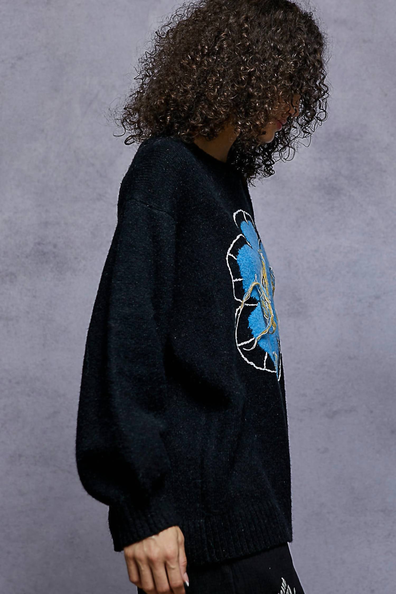 Pol - Contrast Floral Fringe Detail Sweater