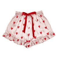 Bella Sleep + Spa Women's Cropped Ruffle Short Set With Velvet Ties in pink - women's sleepwear - detail view