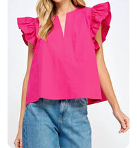 Strut & Bolt - Flutter Ruffle Sleeve Poplin Top