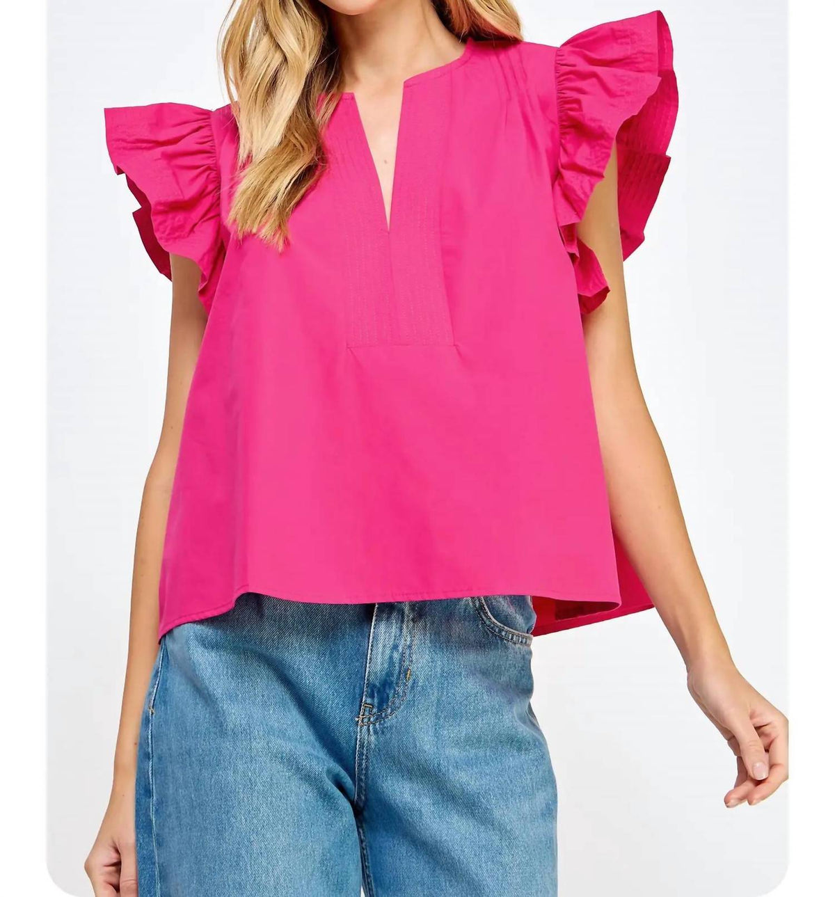 Strut & Bolt - Flutter Ruffle Sleeve Poplin Top