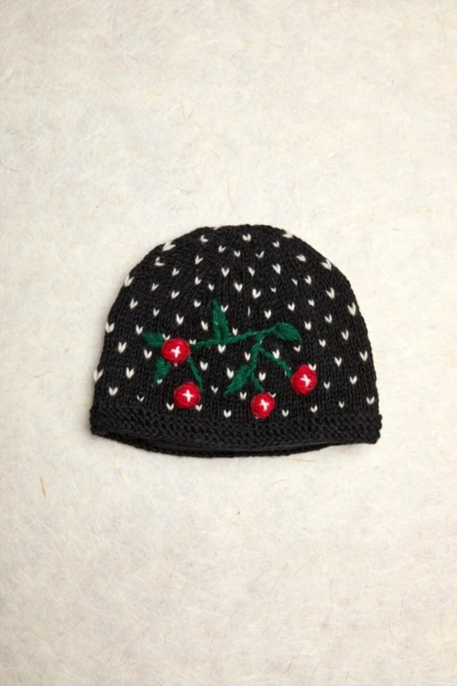 By Many Hands - Cherries Noir Knit Beanie