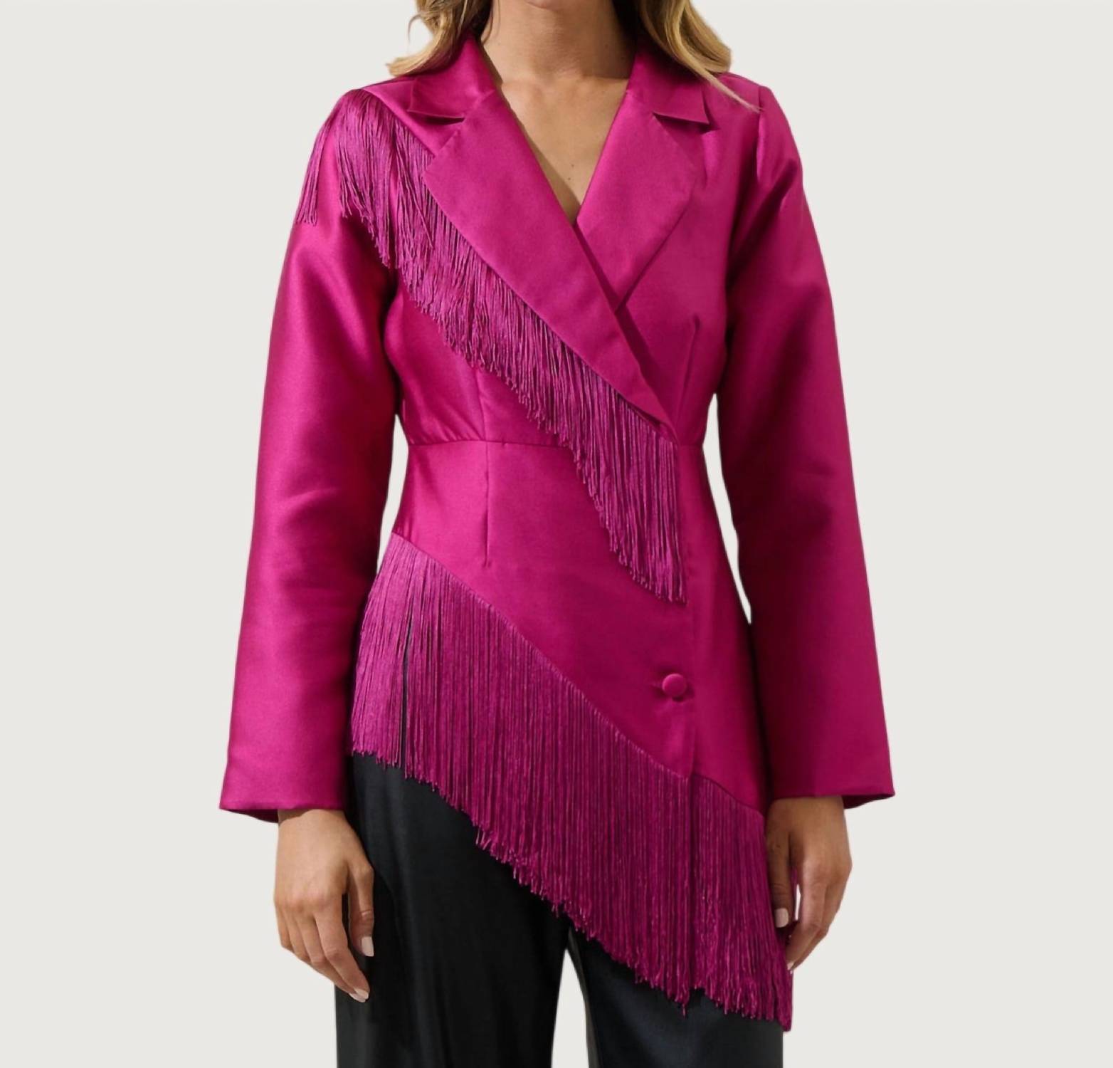 SUGARLIPS Liv Fringe Blazer in magenta - women's jacket