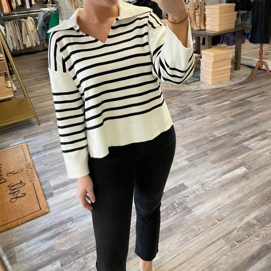 Papermoon - Stripe V-neck Long Sleeve Sweater
