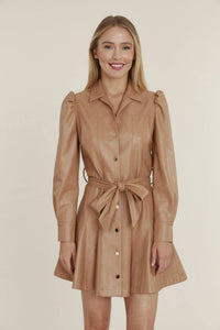 Dolce Cabo - Vegan Leather Puff Shoulder Belted Dress